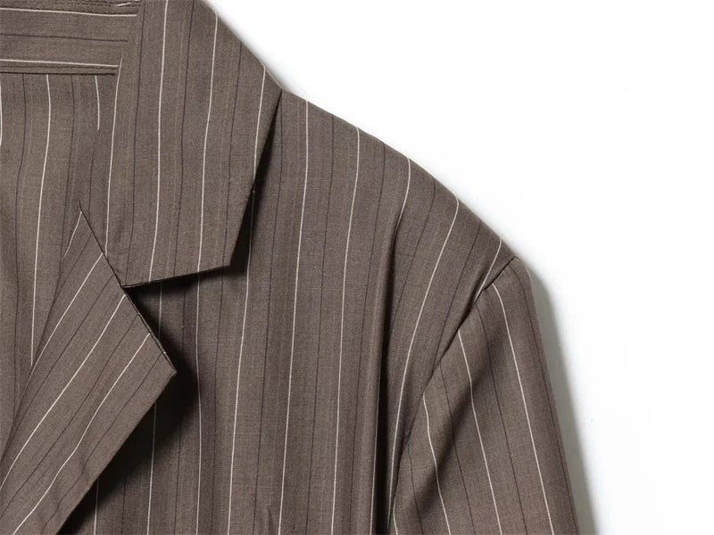 Women's Suit 2025 New Fashion Autumn Striped Shoulder Pads Belt Blazer and Pleated Pants Suit for Women Casual Chic Ladies Set