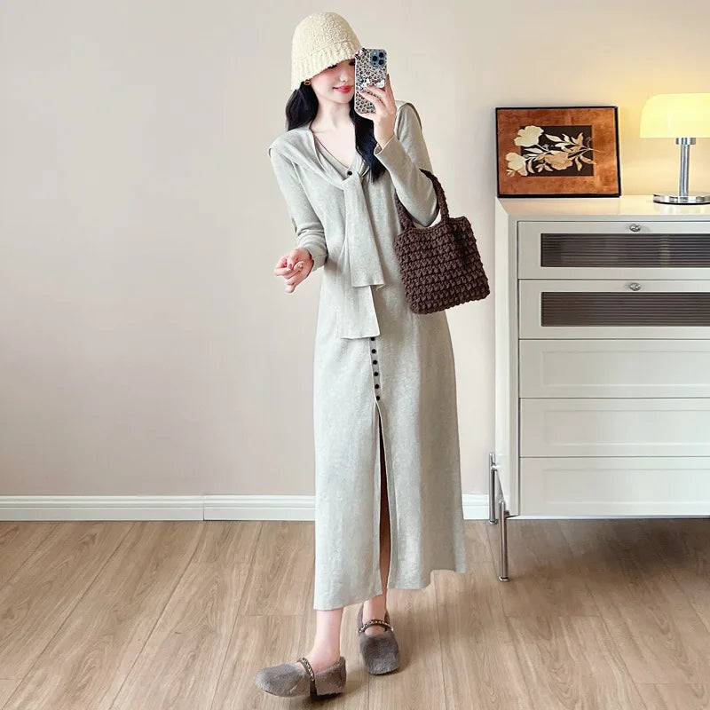 Maternity Dress for Pregnant Women Knit Sweater Dress Cozy Loose Fit Elegant Autumn Pregnancy Outfit with Relaxed Vibes