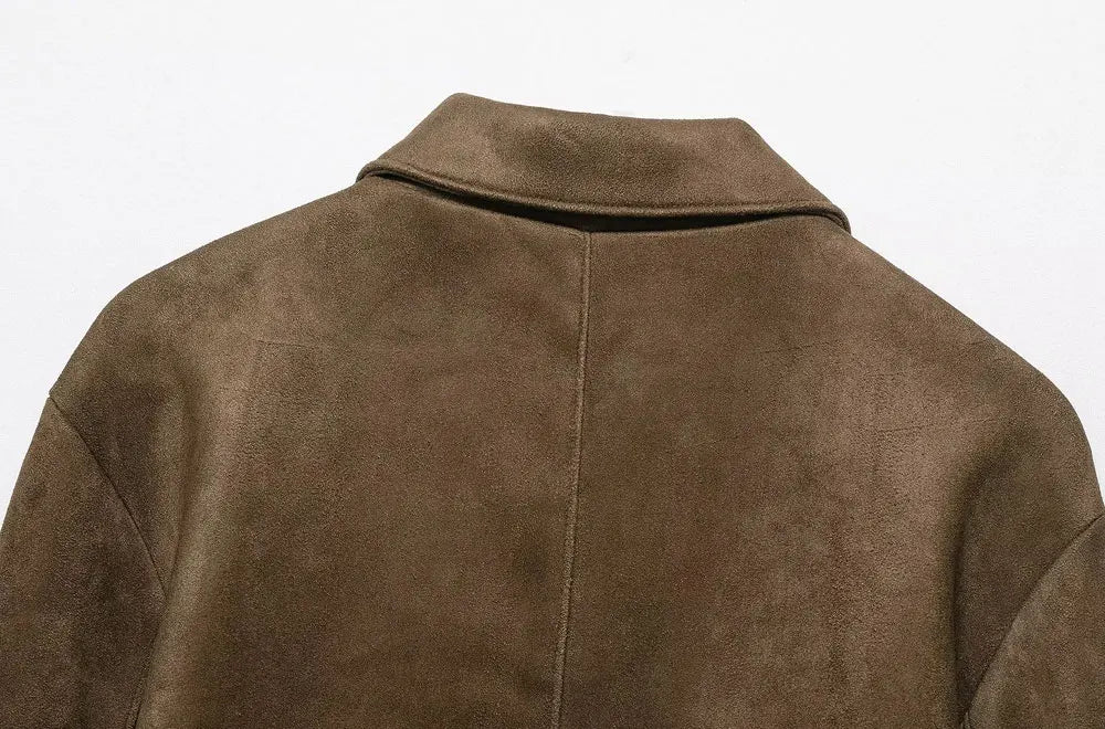 Women Fashion Faux Suede Jacket Coat Long Sleeve Button-up Female Outerwear Chic Tops