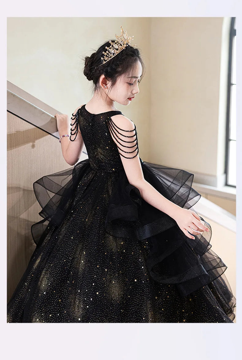 Teenagers Kids Long Gowns Dresses Children Fashion Stereoscopic Flower Dresses Elegant Girls Formal Prom Dresses Birthday
