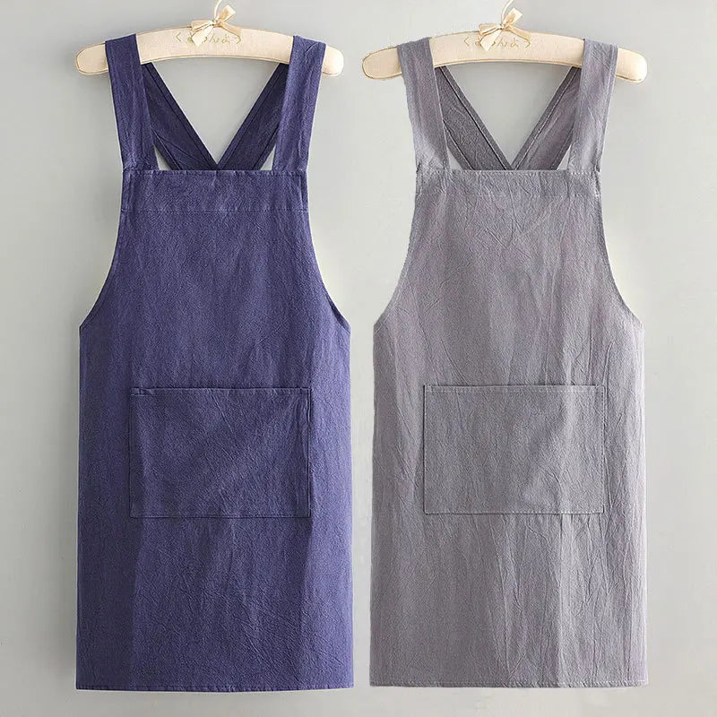 Kitchen Apron Loose Comfortable Cotton Cloth Apron Kitchen Cleaning Apron Breathable Waist Work Clothes For Painting Barber