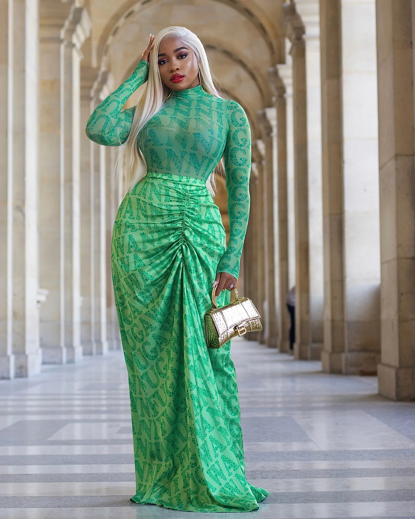 Two Piece Sets Women Skirt Set Print Matching Sets Slim Dress Sets Bodycon Top Floor Length Skirts Casual Pleated Elegant Spring
