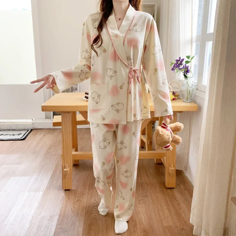 Menstrual Wear Spring, Fall and Summer Thin Postpartum Sweat Absorbent Maternity Pajamas Adjustable Breastfeeding Home Wear