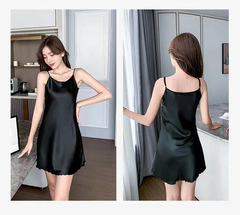 Women Silk Nightgowns Sexy Sleepwear Sleeping Dress Summer Pijamas Backless Slip dress lounge-wear Night Dress Ladies Sleepwear