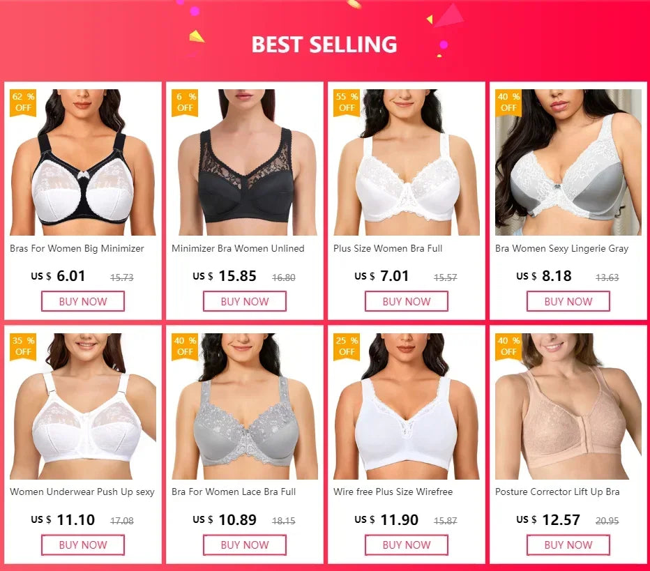 Bra For Women Lace Full Coverage Minimizer Non-Padded Underwire Woman Floral Embroidery Female Plus Size B C D E F G H I NM21