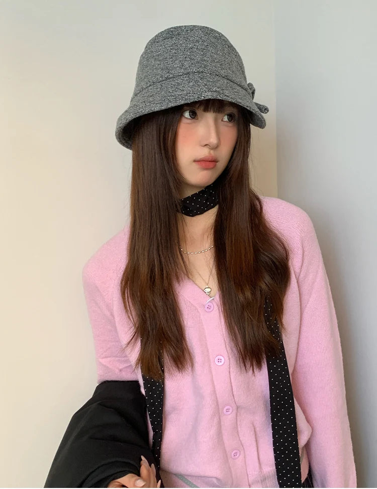 Fashionable Bow-Tie Bucket Hat For Women Which Makes Your Face Look Smaller New Retro Versatile Hat For Autumn And Winter