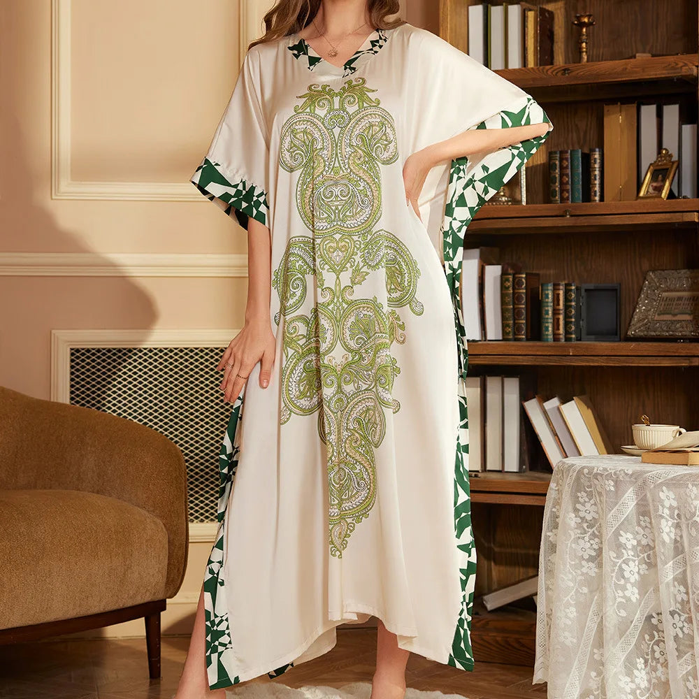 V-Neck Nightgown for Women Sleepwear Court Style Bathrobe Gown Nighties Loungewear Summer Nightdress Home Wear Outfits