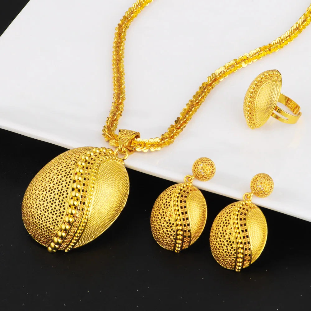 Dubai Exotic Floral Jewelry Set Gold Tone Necklace Earrings Women Wedding Accessories