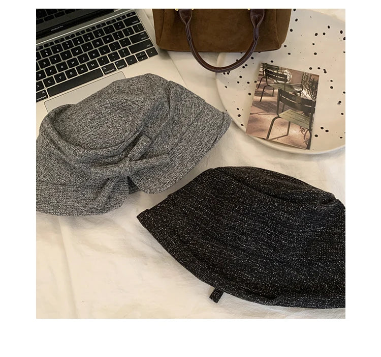 Fashionable Bow-Tie Bucket Hat For Women Which Makes Your Face Look Smaller New Retro Versatile Hat For Autumn And Winter