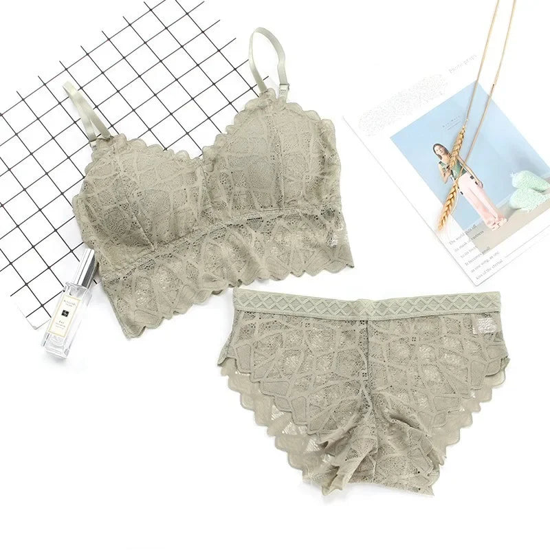 Women's Bra Set Sexy Beauty Back Tops Lace Push-up Bras and Panty Sets Wire Free Lingerie Solid Padded Intimates Underwear