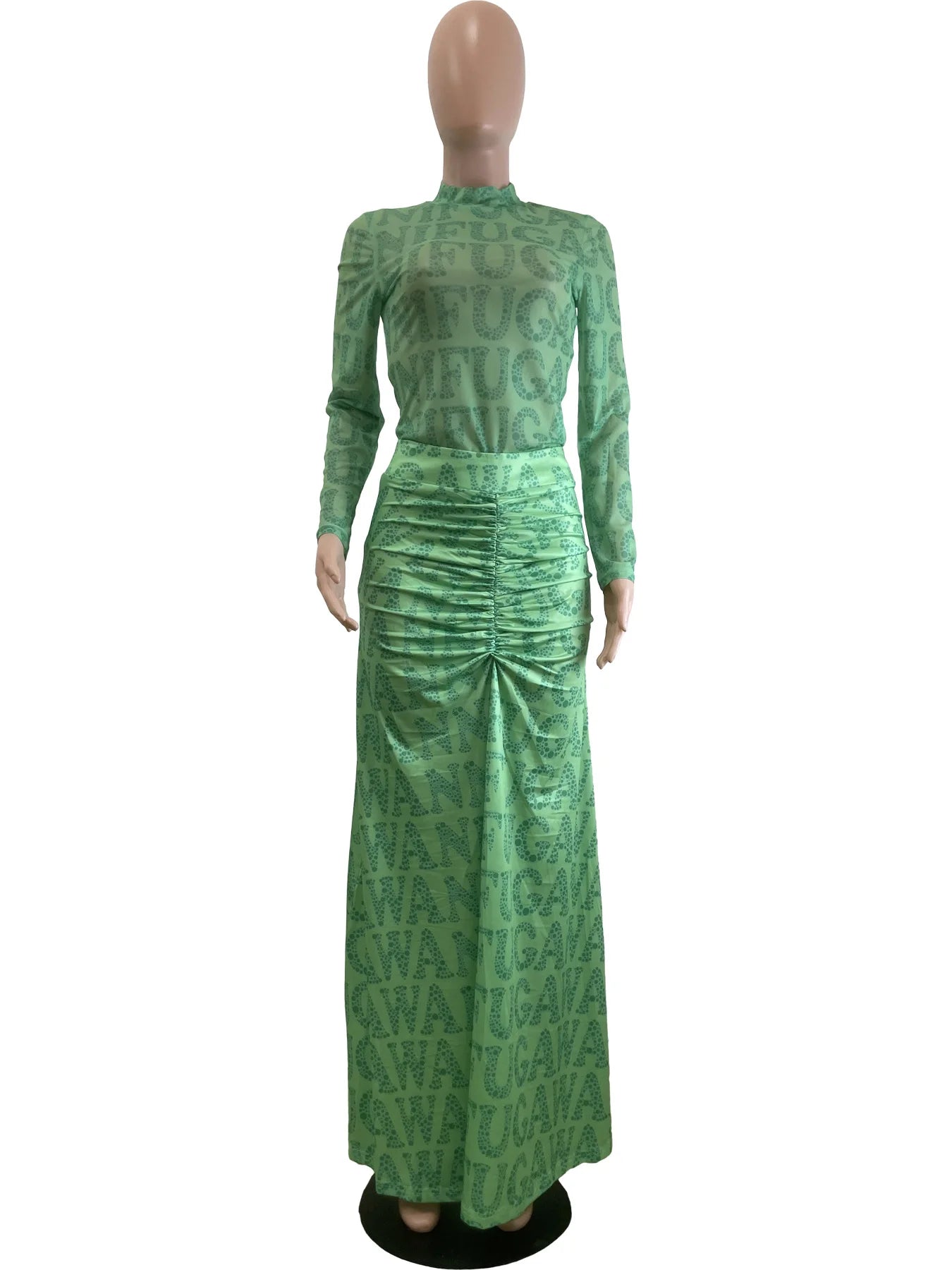 Two Piece Sets Women Skirt Set Print Matching Sets Slim Dress Sets Bodycon Top Floor Length Skirts Casual Pleated Elegant Spring