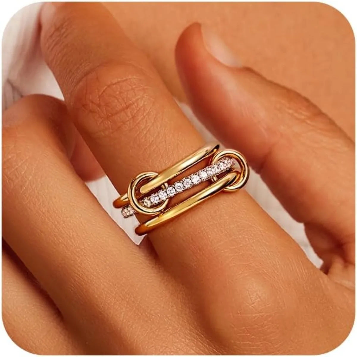 A Three-Ring Two-Color Stacking Ring, Copper Jewelry Inlaid With Zircon, Street Hip-Hop Style Hypoallergenic, Suitable For Women