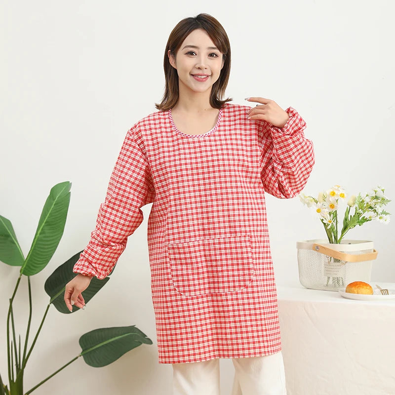 Fashionable Striped Apron For Home Kitchen Cooking Long Sleeved Women's Cute Anti Stain Work Dining Work Clothes Smock