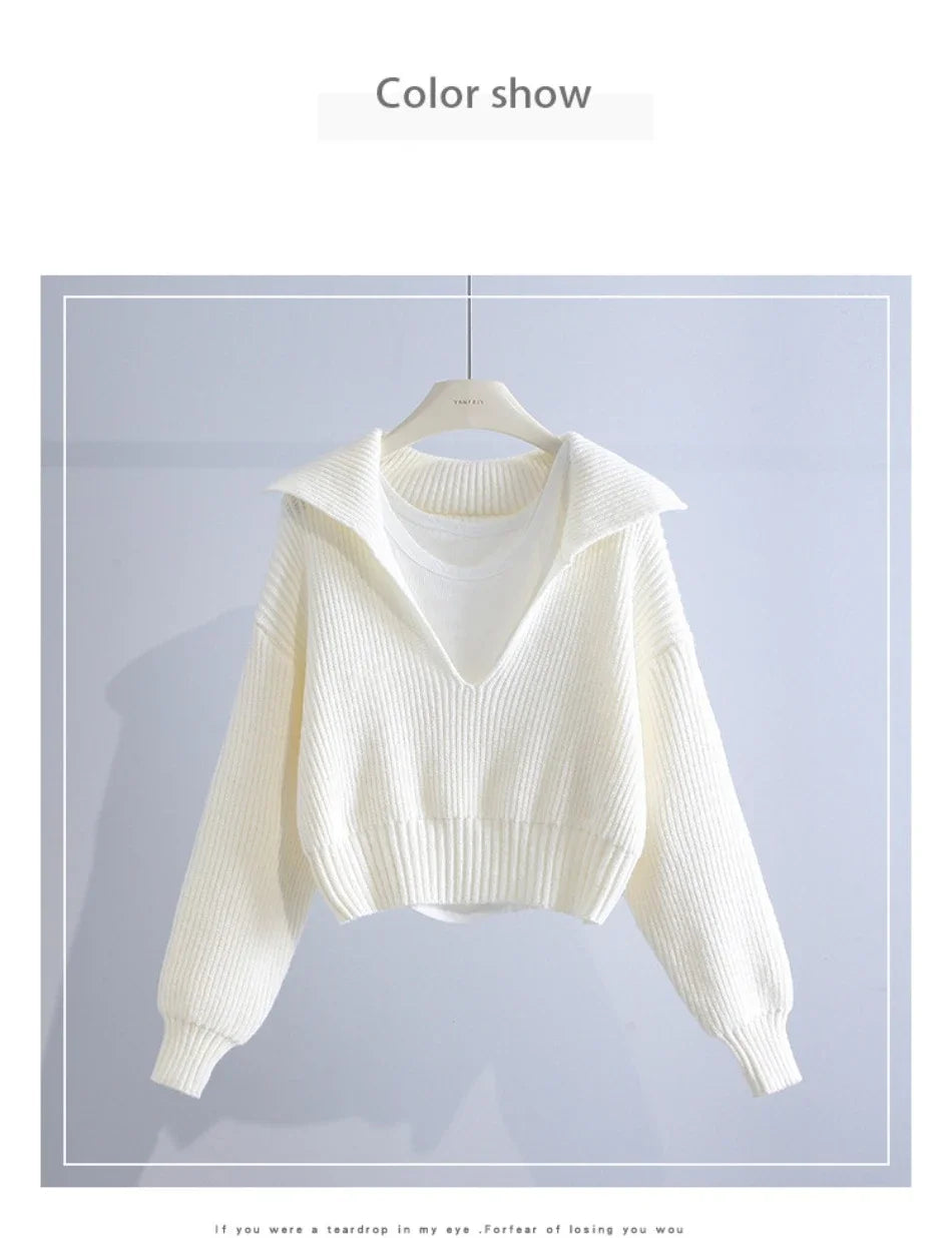 Women's Sweaters Fall/winter 2025 New In Deep V Lapel Pullover Sweater Camisole Two-piece Set Sweater Set Office Lady Jumpers