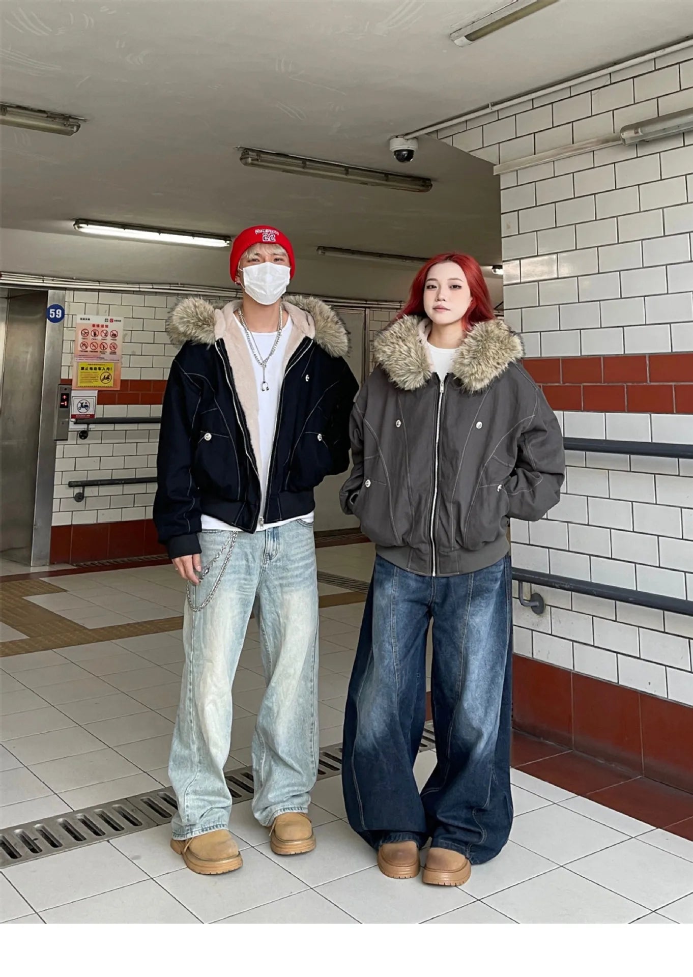 Winter Jackets Fur Collar Parkas Women Vintage Thicken Fleece Warm Jackets Streetwear Harajuku Hip Hop Padded Jackets Outwear