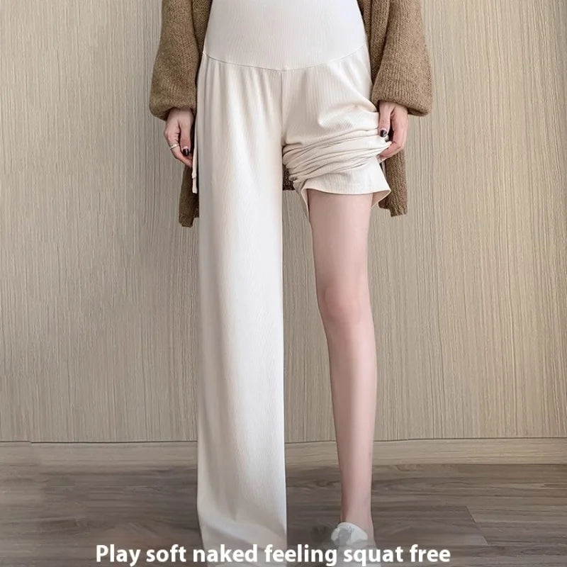 Maternity Trousers Spring and Autumn Outside Wear New Summer Petite Casual Drawstring Straight Wide Leg Trousers Maternity Wear