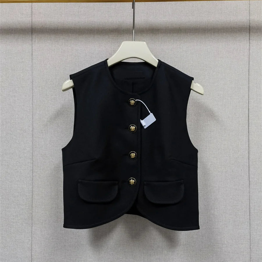 Skirts for Women Luxury Suit Round Neck Single-breasted Retro Temperament Vest Slit Long Skirt 2025 Early Autumn New Style