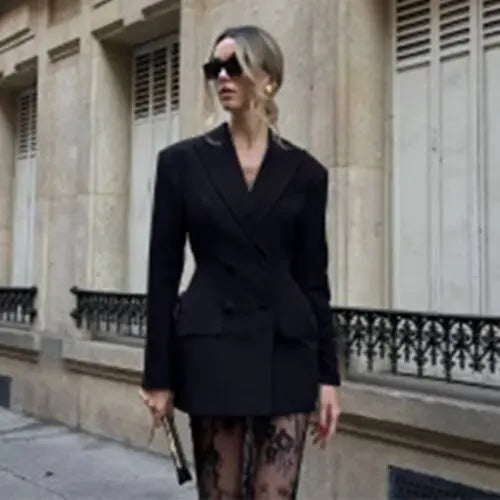 2025 Elegant Blazer Skirt Sets Women Two Piece Double Breasted Jacket Lace See Through Trousers Suits New Party Gown Set