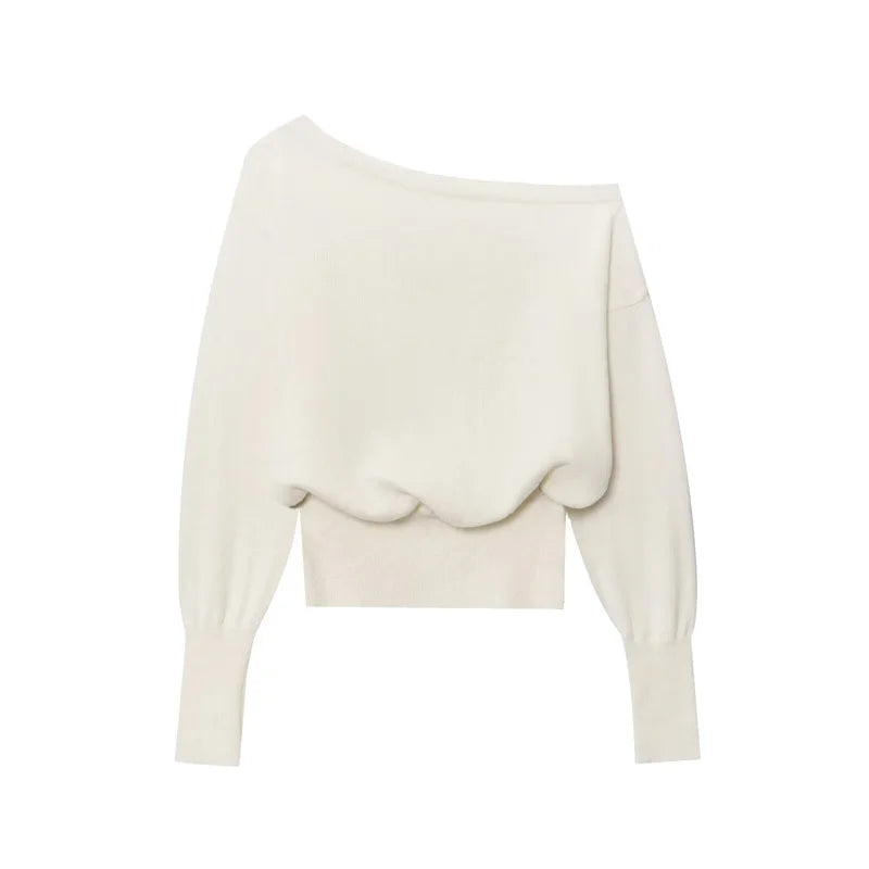Women's sweater 2025 new American off-the-shoulder loose slim one-shoulder sweater spring and autumn fashion irregular top