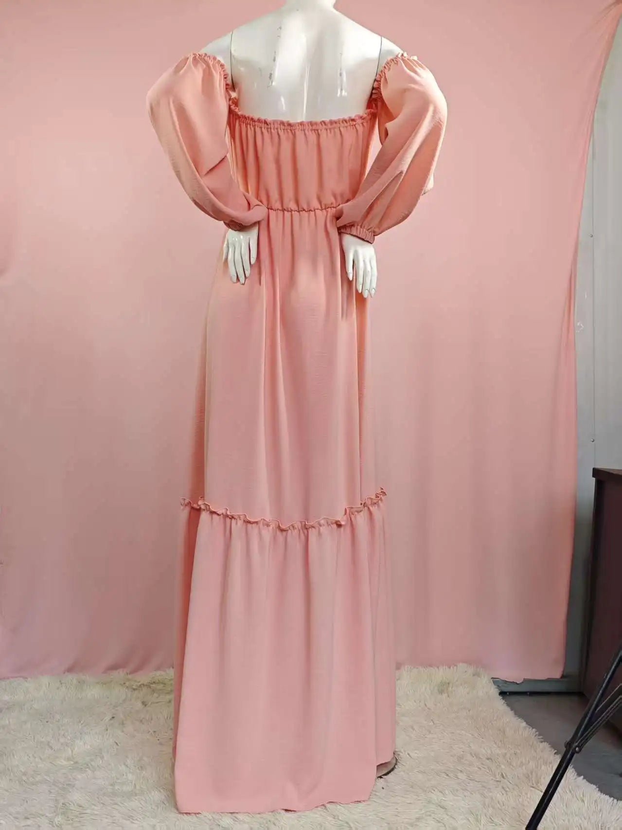 Maternity Photoshoot Dress - Sexy Off-Shoulder Gown Playful Puff Sleeves & Leg-Baring Slit Clothes for Pregnant Women Photograph