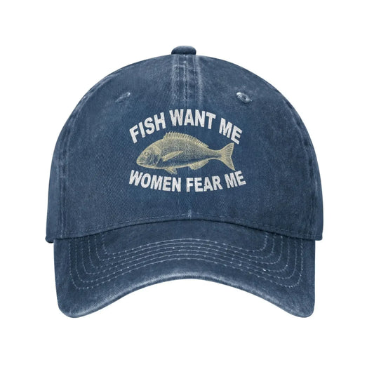 Hat Women Want Me Fishes Fear Me Hat for Women Baseball Cap Graphic Cap