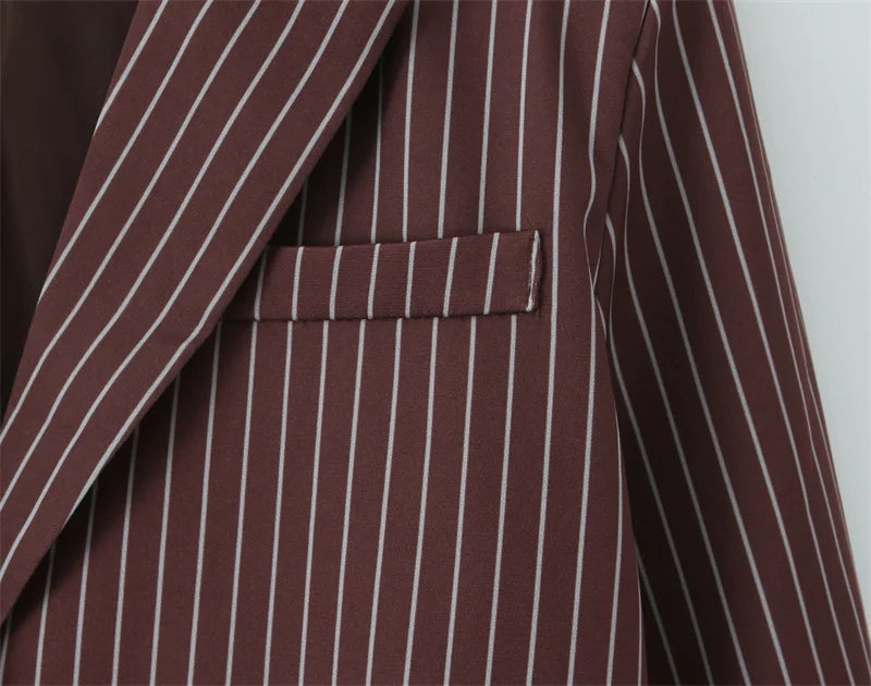 Women's Suit - Blogger Style Brown Striped Loose Fit Two-Button Versatile Blazer Spring and Autumn Fashion Women's Wear