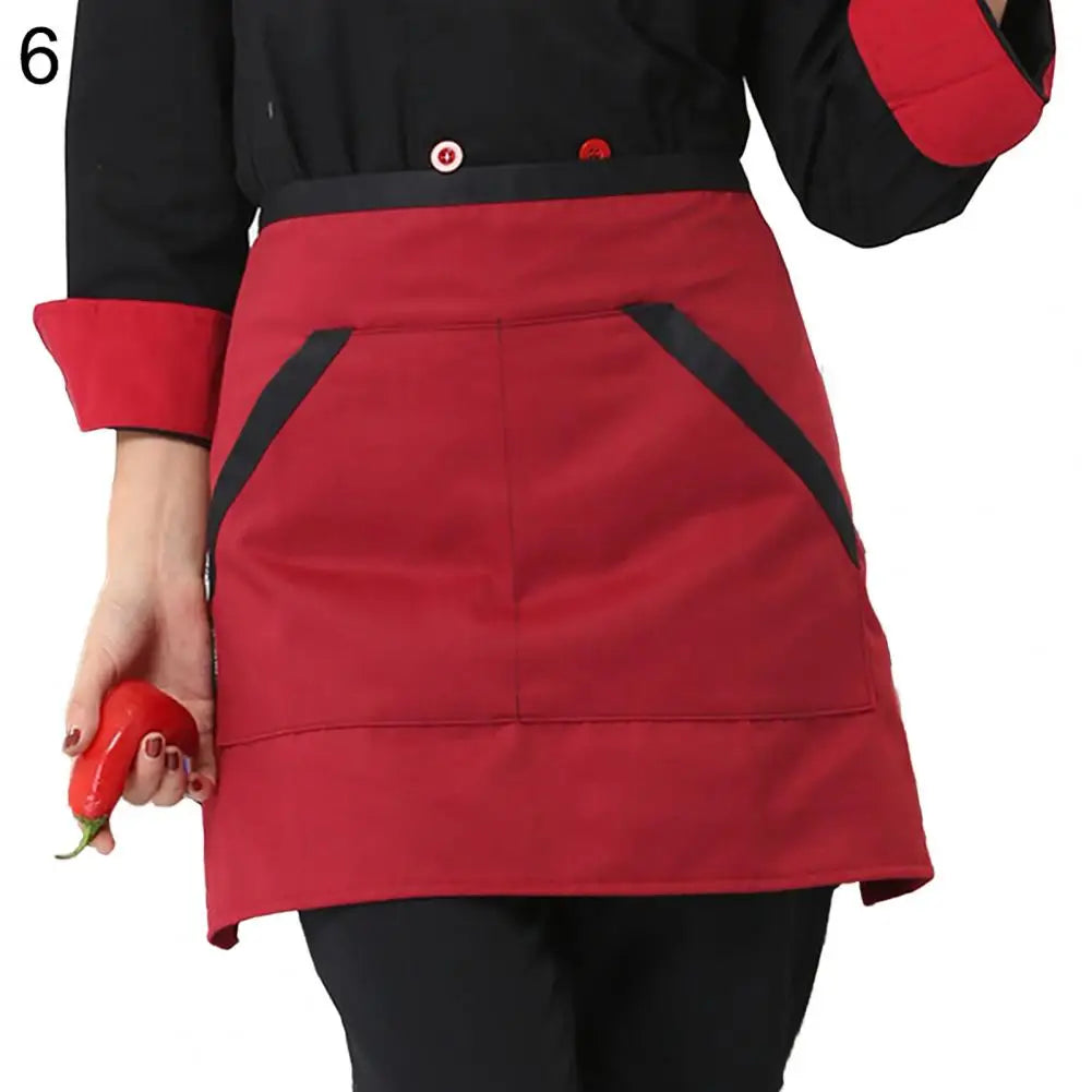 Kitchen Cooking Apron Unisex Striped Plaid Apron With Pocket Waterproof Men Women Waist Apron For Restaurant Bar Short Pinafore