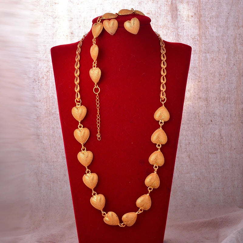 Dubai Fashion Bridal Jewelry Set Indian Wedding 24k Gold Plated Necklace&Earrings Set for Arab Party Gifts