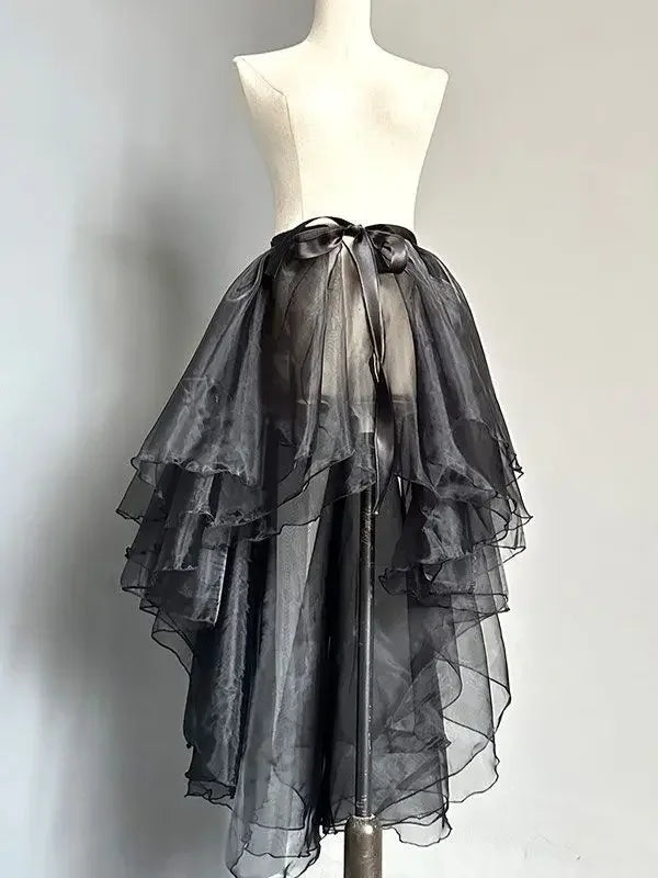 Women Dance Skirts Ballet Gauze Swing Wrap Small Apron Ladies See-through Irregular Bow Tie Knee-length Tailed Mid-length Skirts