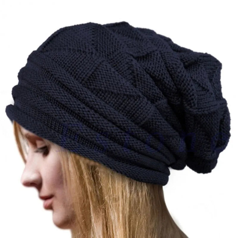 Knitted Hat Women's Autumn And Winter Head Cap Fashion Solid Color Outdoor Windproof Keep Warm Thicken Knitted Hats
