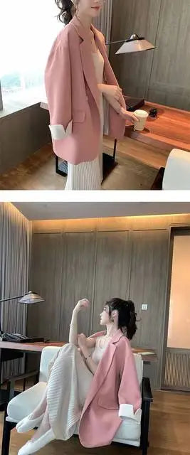 Long Blazers Woman Spring Casual Office Lady Lapel Double-breasted Slim-fit Elegant Solid Color Fashion Outerwear Minimalist
