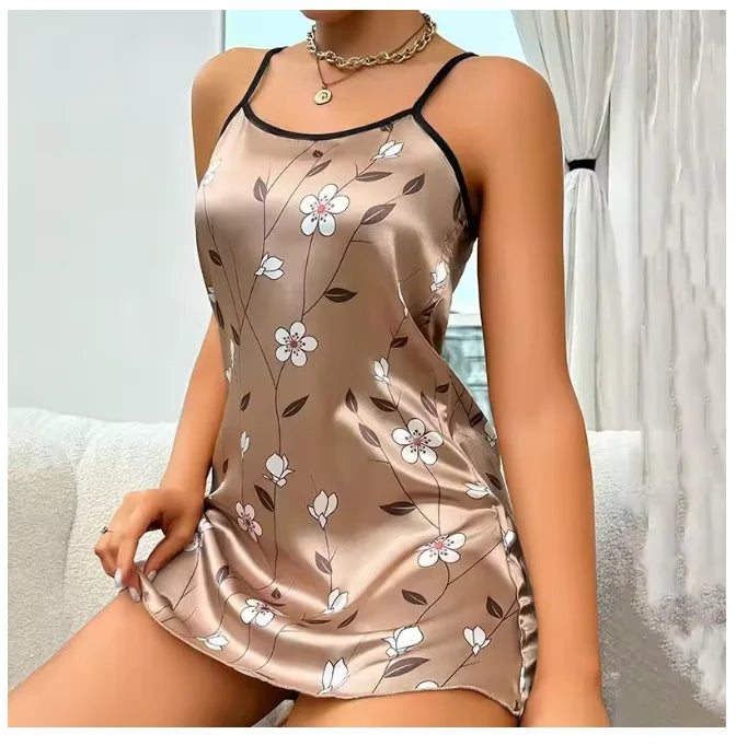 Women Sexy Sleeveless Nightdress Satin Chemise Lingerie Sleepwear Night Dress Cami Slip Dress Nightwear Nightgowns