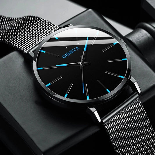 Fashion Men Business Watches Simple Ultra Thin Mesh Belt Male's Analog Quartz Wristwatch Reloj Hombre