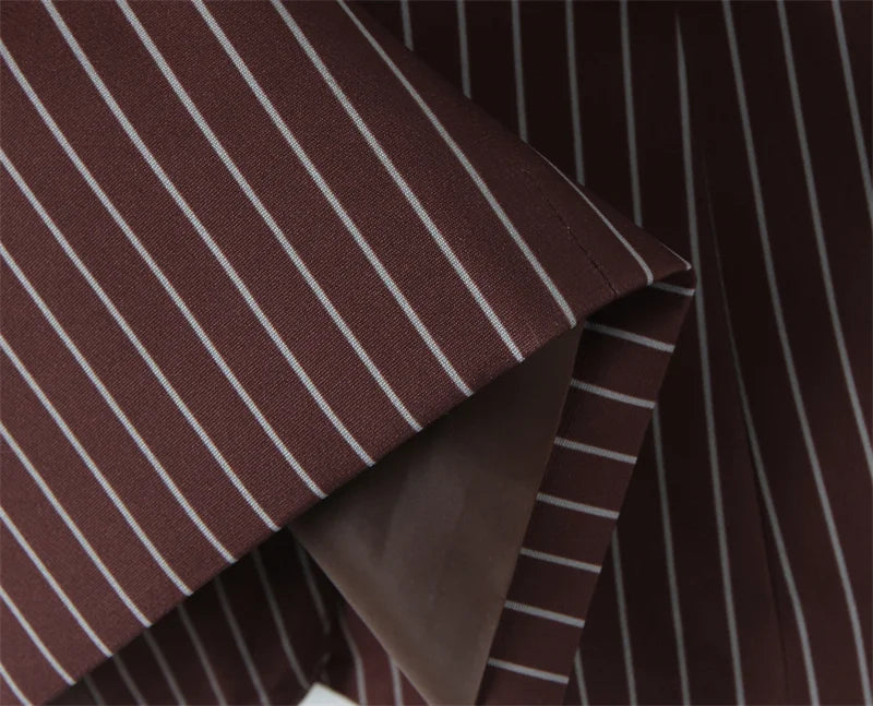 Women's Suit - Blogger Style Brown Striped Loose Fit Two-Button Versatile Blazer Spring and Autumn Fashion Women's Wear