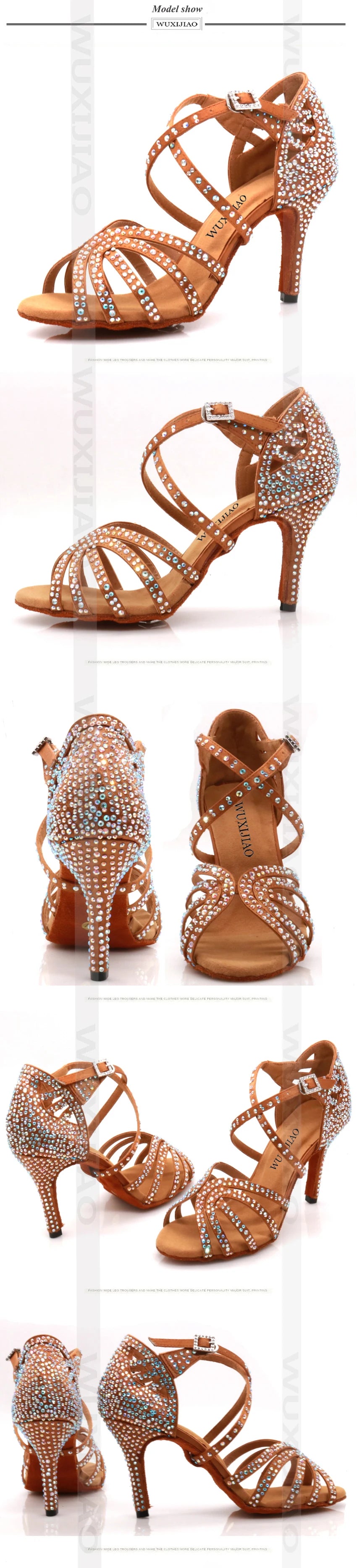 WUXIJIAO Jazz shoes Latin dance shoes female Latin Salsa girl casual shoes silver bronze skin