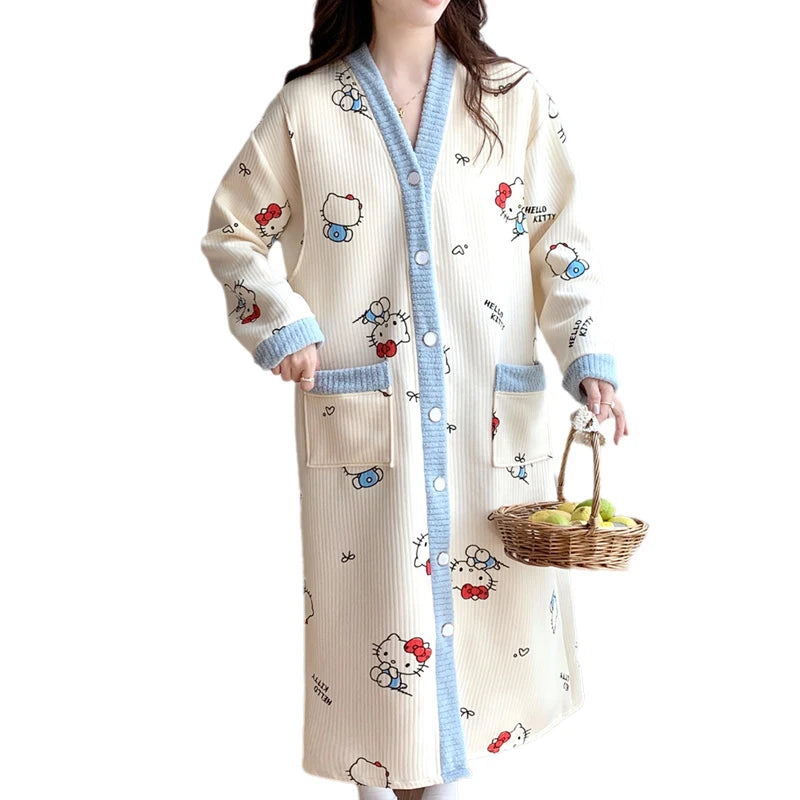 Maternity Sleepwear Nursing Nightwear Long Sleeve Robe Loose Fit Pregnant Women Homewear Winter Comfortable Fleece Nightwear