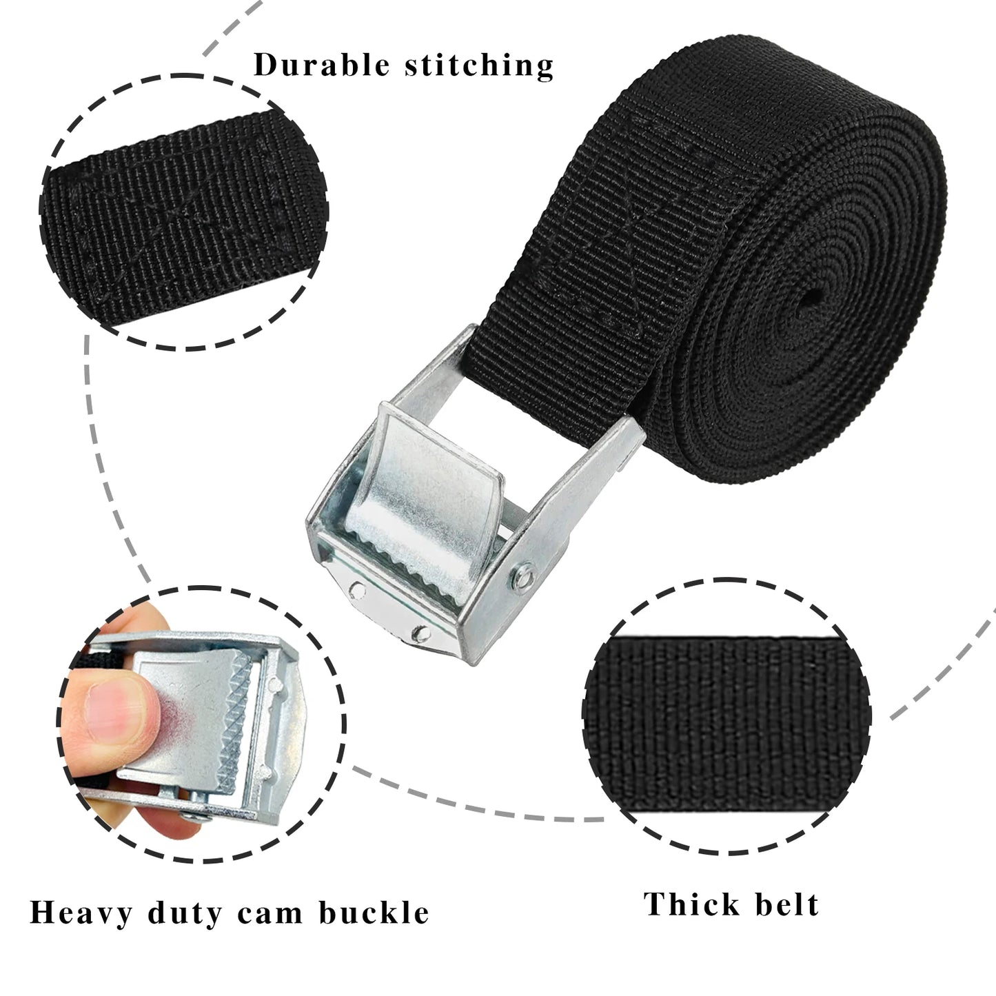 10-Pack 2.6cm*5m Rope Strong Ratchet Belt Black Buckle Tie-Down Belt Cargo Straps for Car Motorcycle Bike Metal Buckle