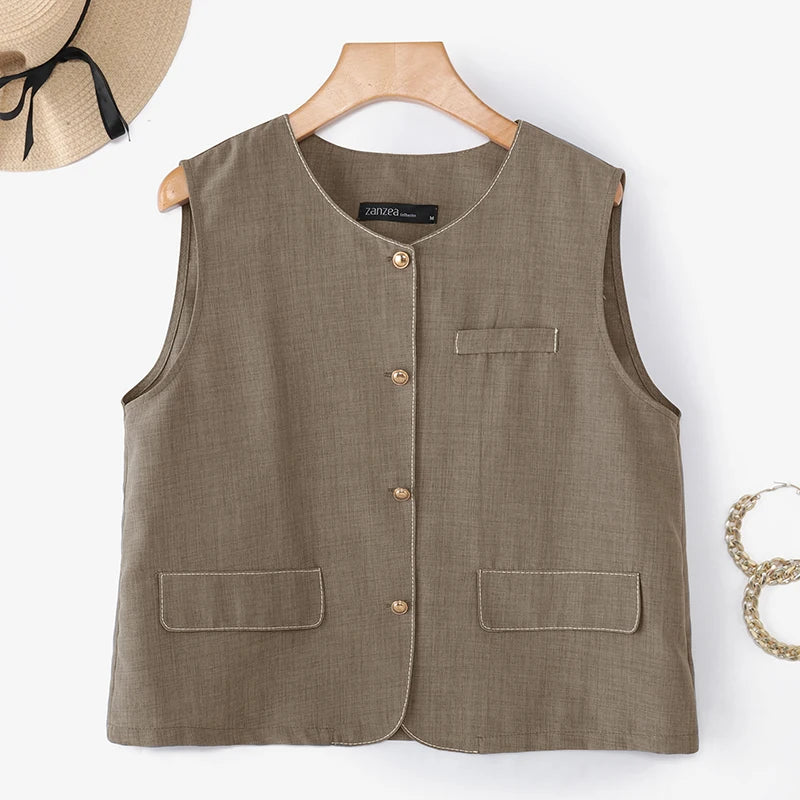 ZANZEA Outerwear 2025 Fashion Women Vests Thin Coats Sleeveless Casual Loose Solid Color Elegant Streetwear Summer Buttons Shirt