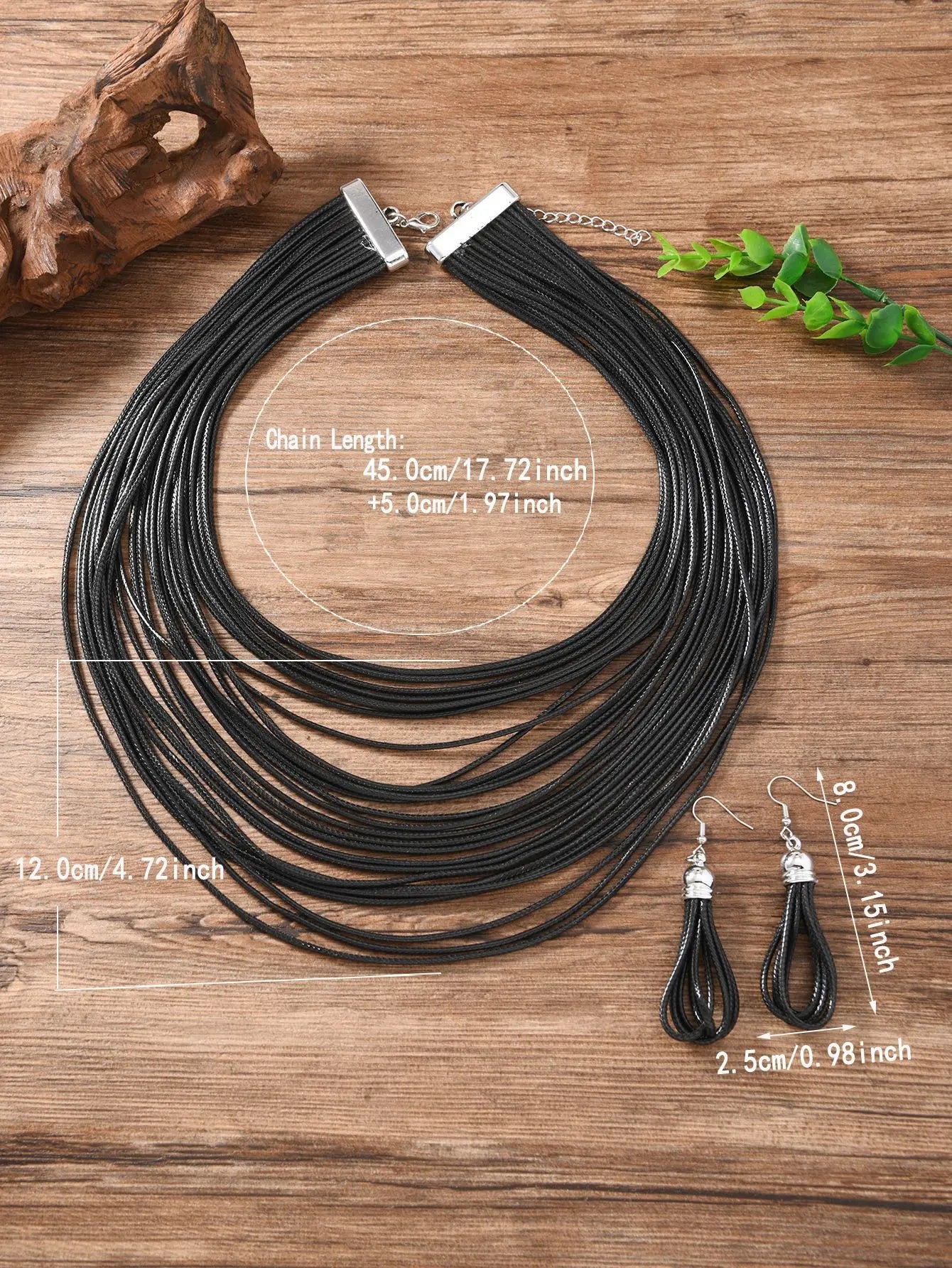 Jewelry Sets for Women, Multi-layer Wax Thread Hand-woven Necklace, Fashion and Personality Choker + Dangle Earrings