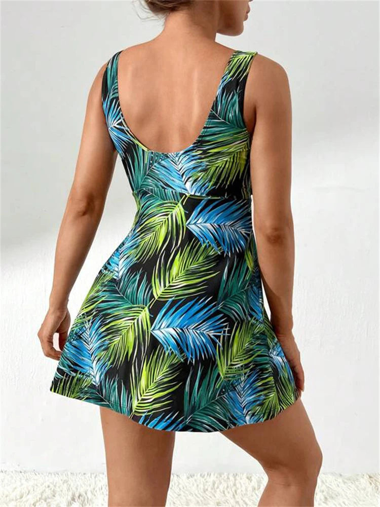 Two Piece Swimsuit Women 2025 New Print Sling Long Dress Swimwear Summer Thong Tankini Beach Wear Bathing Suit Female Swimming