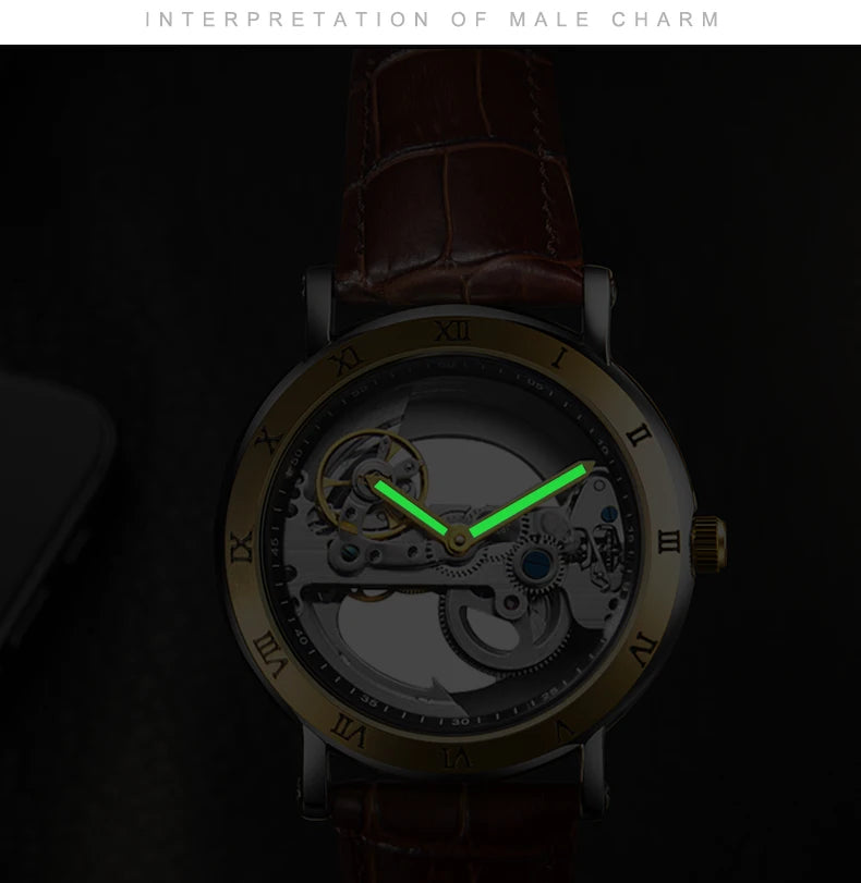Mechanical Wristwatches Watches for Man Watches Golden Bridge Skeleton Automatic Mechanical Mens Watch reloj hombre montre homme