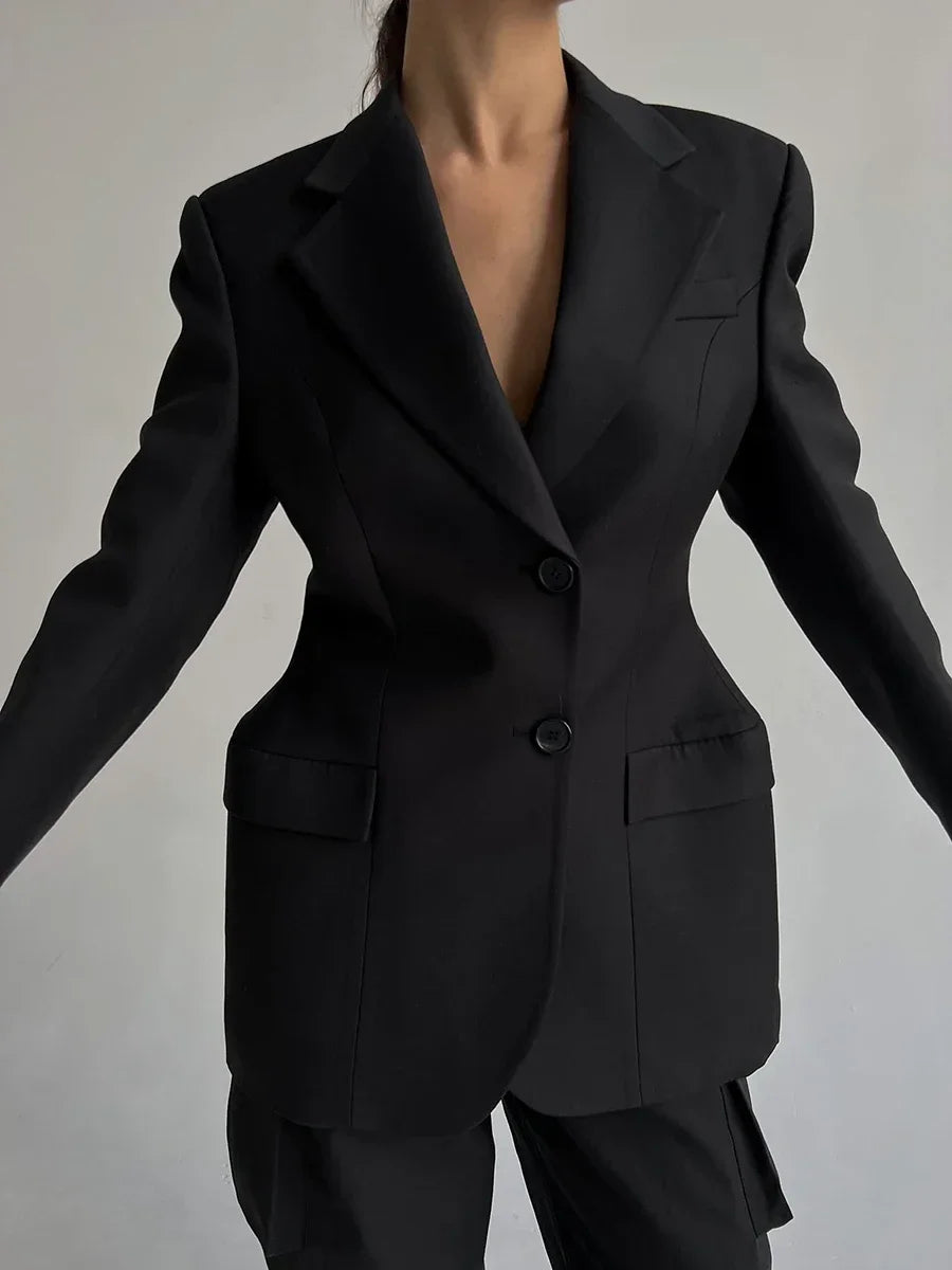 Blubelle Blazer Women Autumn Winter Slim Waist Chic Blazer Coats Office Ladies Double Breasted Fashion Jacket Women Clothing