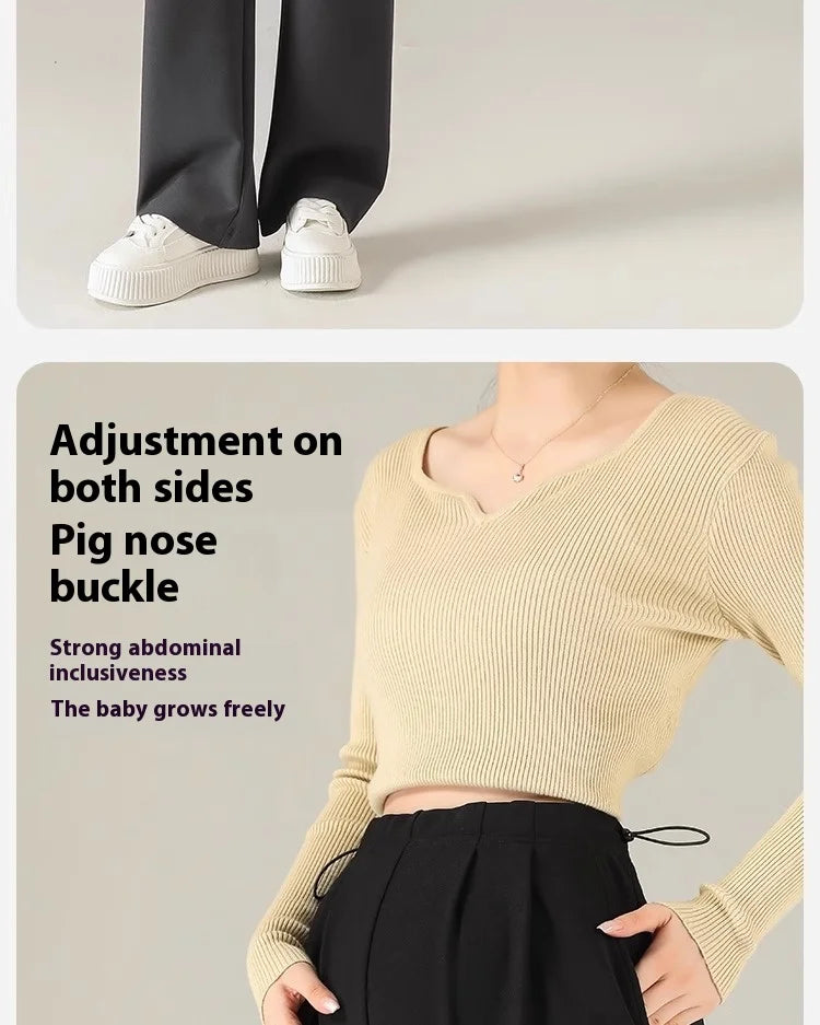 Maternity Pants Spring and Autumn Outside Wear No Support Wide Leg Pants Fall Pregnancy Not Strangling Belly Pants Maternity Wea