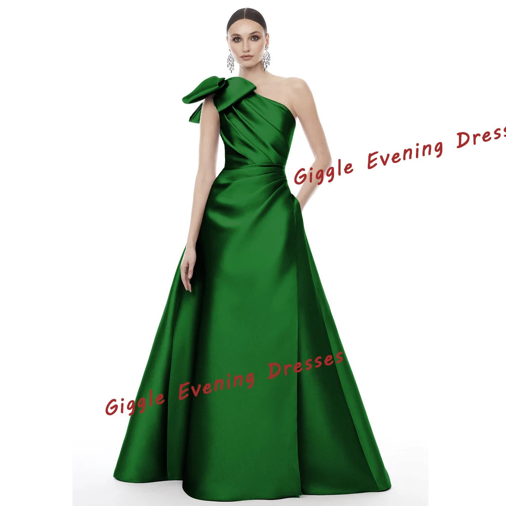 Giggle Customized  Party Formal Gown For Women Satin A-line Bow One-shoulder Floor Length elegant luxurious evening dresses 2025
