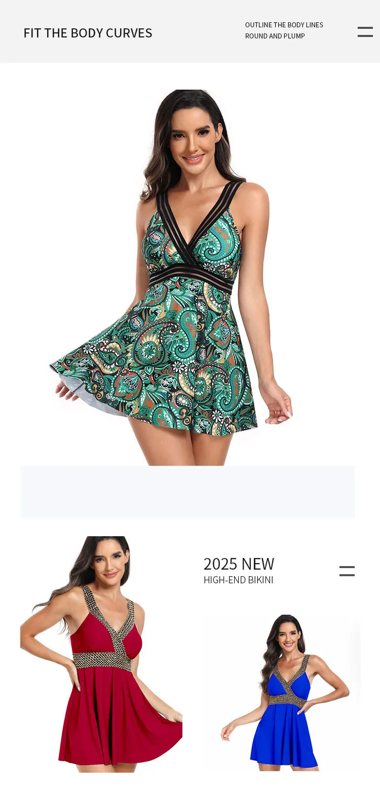 2025 Women Two Piece Swim Dress Wire Straped Swimsuit Padded Swimwear Female Tankini Solid Bather Bathing Suit Summer Beachwear