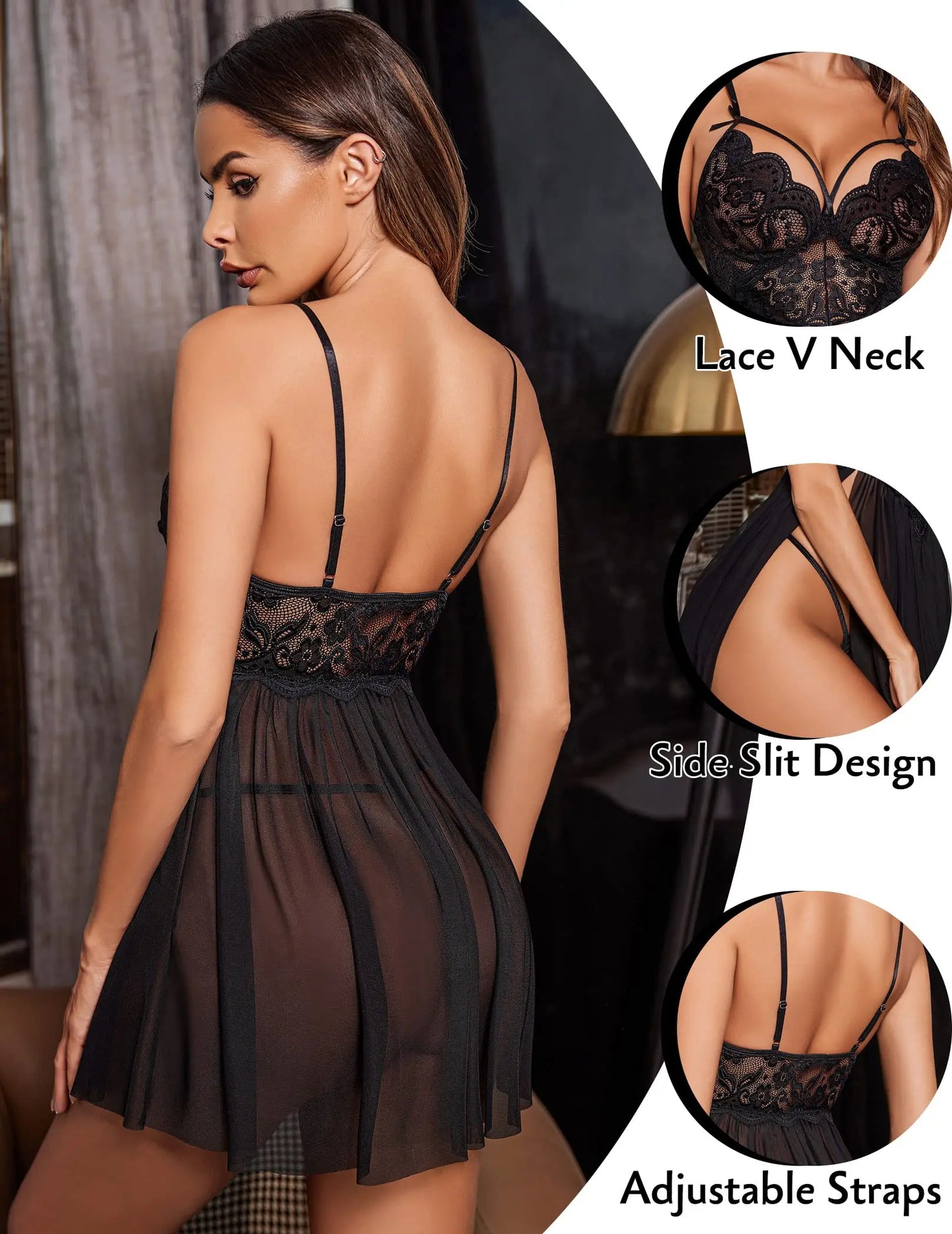 New Sexy Nightgown White Lace Babydoll Set Women's Romantic Sheer Floral Lingerie Flowy Skirt Chemise Mini Dress Hot Sale Nighty