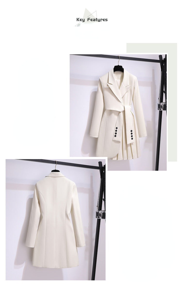 Blazer Women 2025 Spring New Fashion Women Clothing Suit Skirt Jacket Belt Waist Slim Suit Women Blazer Long Coat Black Blazers