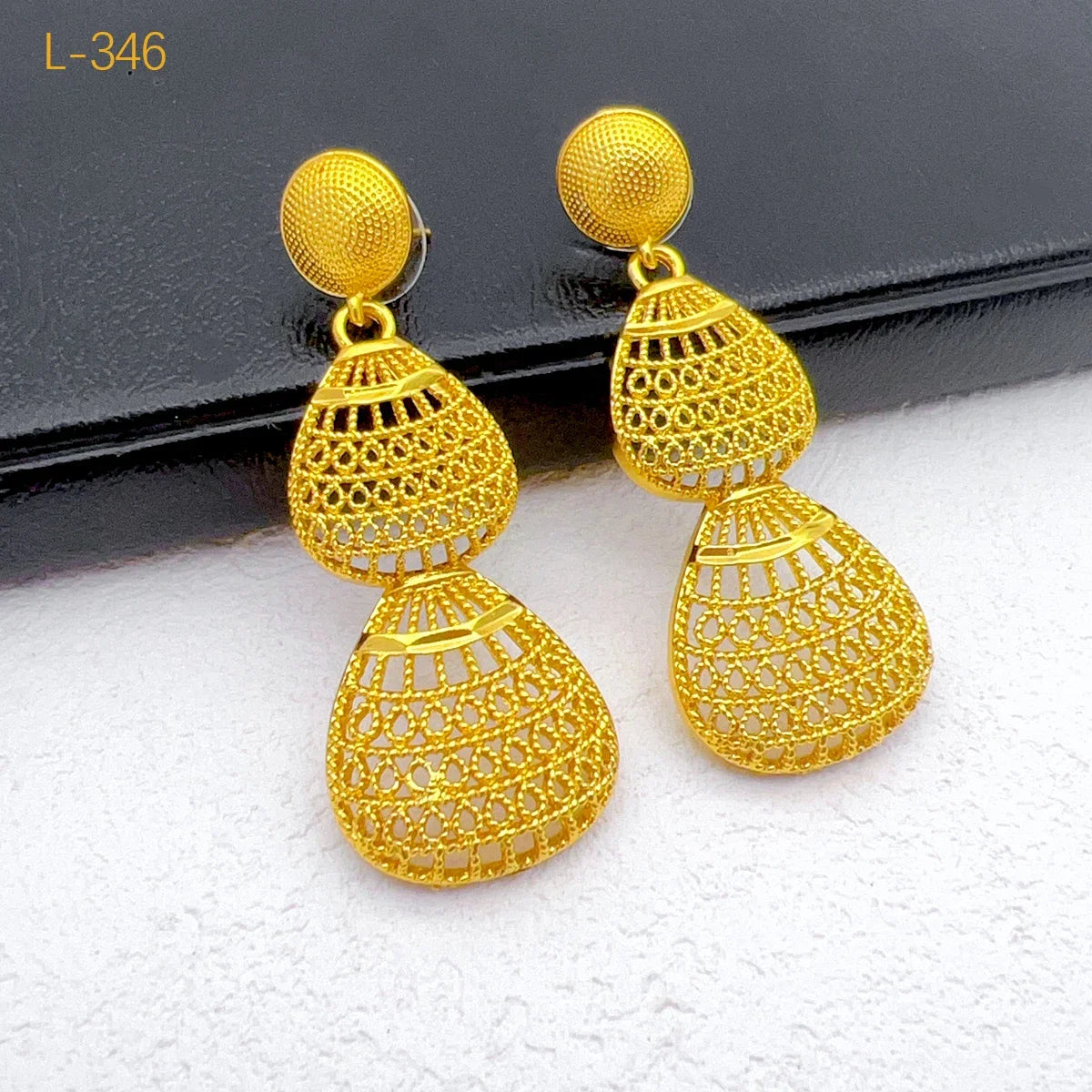 Ethiopian Jewelry Sets for Women Droplet Pendant Necklaces Earrings Two Pieces Set 24K Gold Color Eritrean Wedding Party Gifts