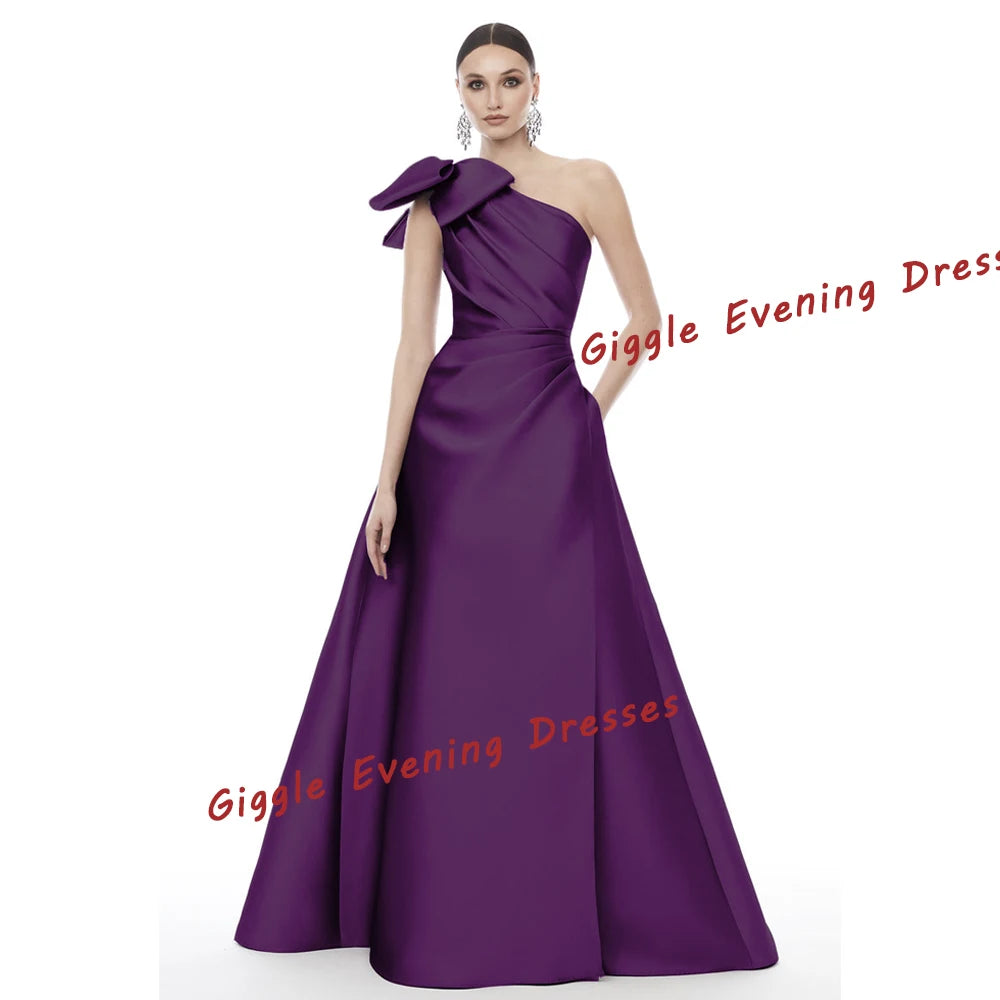 Giggle Customized  Party Formal Gown For Women Satin A-line Bow One-shoulder Floor Length elegant luxurious evening dresses 2025