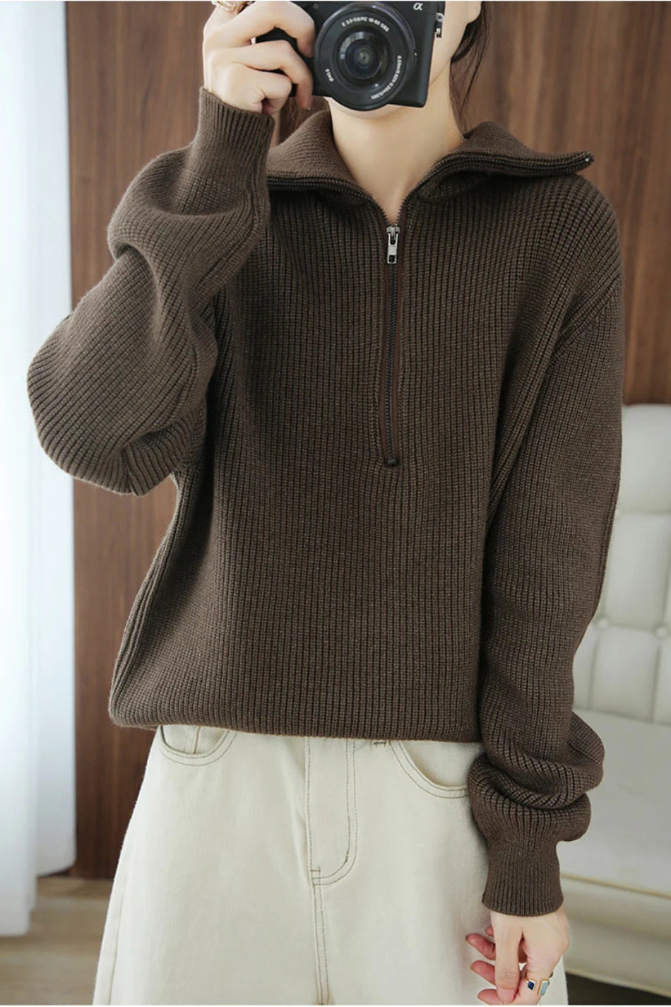 Women's Sweaters 2025 Autumn Winter Long Sleeve Top Loose Knitted Turtleneck Zipper Fashion Pullover Women Oversized Sweater